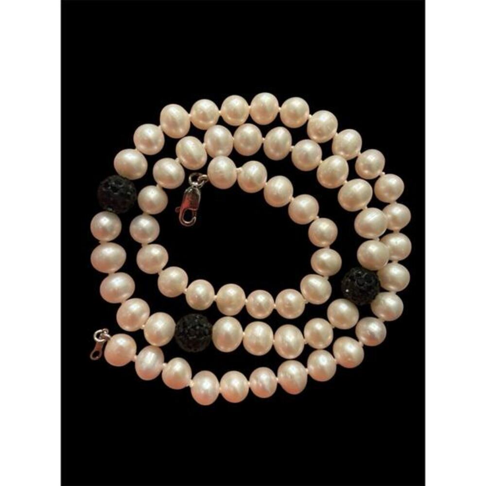 17” Cultured Freshwater Knotted Pearl Necklace Sterling Silver Clasp 6-7mm IPS